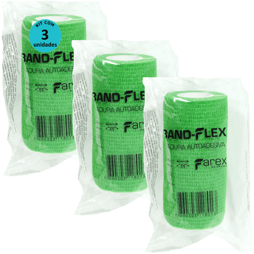 Atadura 10cm Verde Band-Flex Autoadesiva Para Animais Farex Kit Com 3